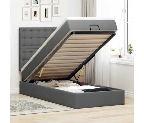 Osmanų Lova Su Čiužiniu Ir Led, Tamsiai Pilkas 90X200Cm Audinys