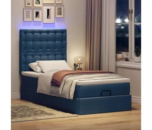 Osmaņu Gulta Ar Matraci & Leds, Zils, 90X200 Cm, Audums Vidaxl