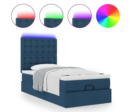 Osmaņu Gulta Ar Matraci & Leds, Zils, 90X200 Cm, Audums Vidaxl