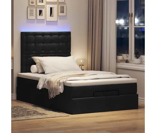 Ottomani Voodi Madratsi Ja Led, Must, 120X190 cm Kangas