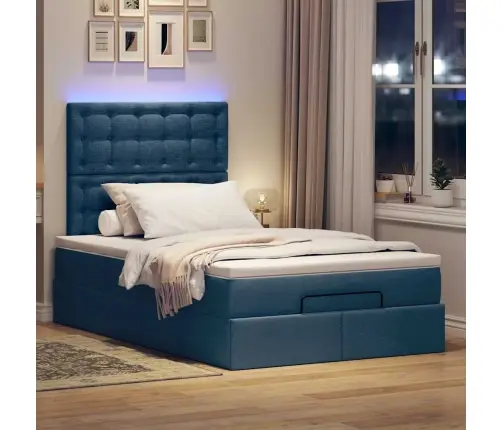 Osmaņu Gulta Ar Matraci&Leds, Zils, 120X190 Cm, Audums Vidaxl