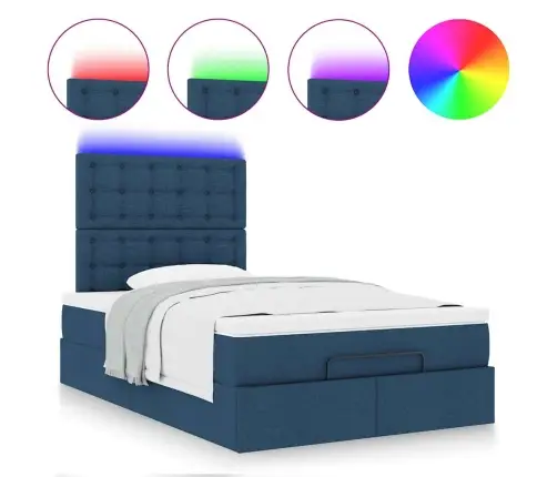 Osmaņu Gulta Ar Matraci&Leds, Zils, 120X190 Cm, Audums Vidaxl