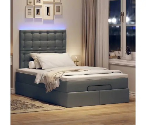 Ottomani Voodi Madratsita Ja Led, Tumehall, 120X200 cm Kangas