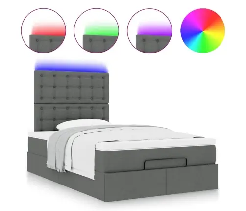 Ottomani Voodi Madratsita Ja Led, Tumehall, 120X200 cm Kangas