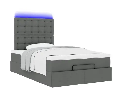 Ottomani Voodi Madratsita Ja Led, Tumehall, 120X200 cm Kangas