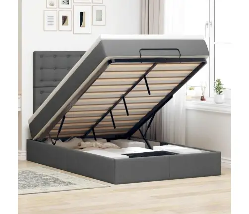 Ottomani Voodi Madratsita Ja Led, Tumehall, 120X200 cm Kangas