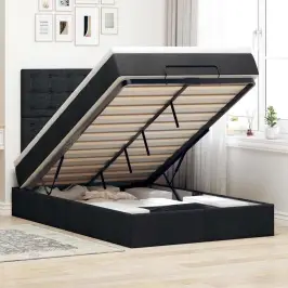 Osmaņu Gultas Rāmis Ar Matrača Melns 120X200 Cm Audums Vidaxl