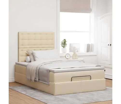 Osmaņu Gultas Rāmis Ar Matrača Krēmkrāsas 120X200 Cm Audums Vidaxl