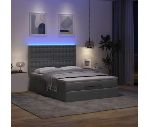 Osmanų Lova Su Čiužiniu Ir Led Tamsiai Pilka 140X190Cm Audinys