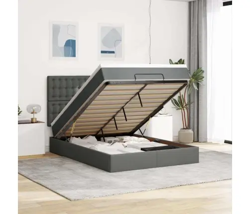 Osmanų Lova Su Čiužiniu Ir Led Tamsiai Pilka 140X190Cm Audinys