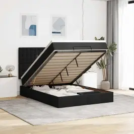 Osmaņu Gulta Ar Matraci & Leds, Melns, 140X190 Cm, Audums Vidaxl