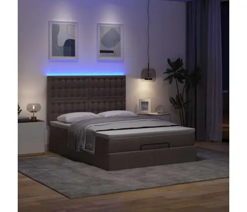 Ottomani Voodi Madratsita Ja Led, Tumepruun, 140X190cm Kangas