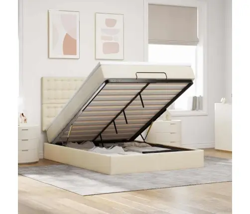 Osmaņu Gulta Ar Matraci & Leds, Krēmkrāsas, 140X190 Cm, Audums Vidaxl