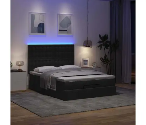 Osmanų Lova Su Čiužiniu Ir Led Lemputėmis Juodas 140X200 Cm