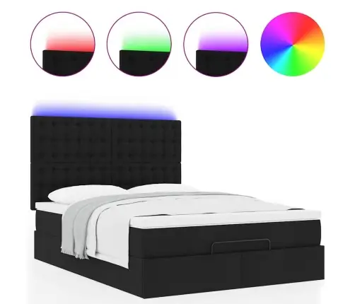 Osmanų Lova Su Čiužiniu Ir Led Lemputėmis Juodas 140X200 Cm