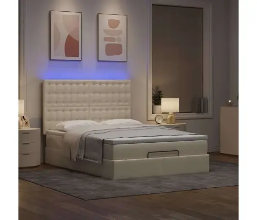 Osmaņu Gulta Ar Matraci & Leds, Krēmkrāsas, 140X200 Cm, Audums Vidaxl