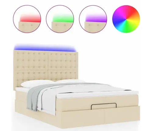 Osmaņu Gulta Ar Matraci & Leds, Krēmkrāsas, 140X200 Cm, Audums Vidaxl