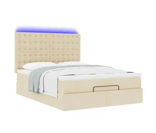 Osmaņu Gulta Ar Matraci & Leds, Krēmkrāsas, 140X200 Cm, Audums Vidaxl