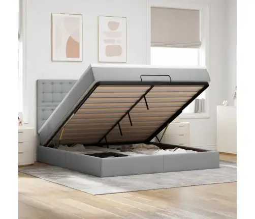 Osmanų Lovos Rėmas Su Čiužiniu, Pilkas, 160X200 cm Audinys