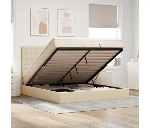 Osmaņu Gultas Rāmis Ar Matrača Krēmkrāsas 160X200Cm Audums Vidaxl