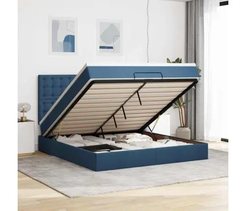 Osmaņu Gultas Rāmis Ar Matrača Zils 160X200Cm Audums Vidaxl