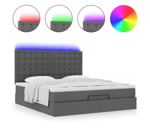 Osmanų Lova Su Čiužiniu Ir Led Tamsiai Pilkas 180X200Cm Audinys