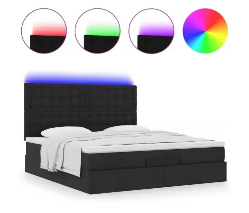 Osmaņu Gulta Ar Matraci & Leds, Melns, 180X200Cm, Audums Vidaxl