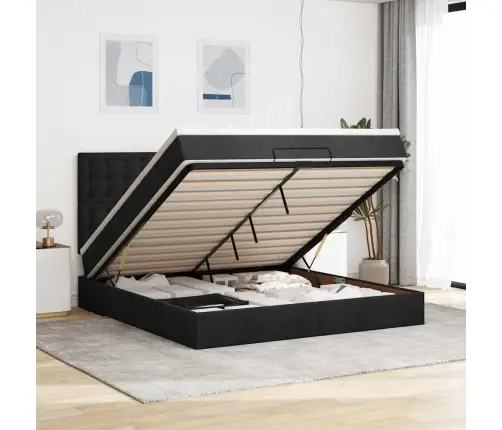 Osmaņu Gulta Ar Matraci & Leds, Melns, 180X200Cm, Audums Vidaxl