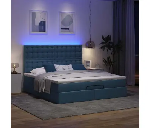 Osmaņu Gulta Ar Matraci & Leds, Zils, 180X200Cm, Audums Vidaxl