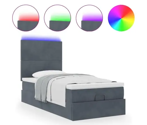 Ottomani Voodiraam Madratsitega, Tumehall, 80X200 cm Samet