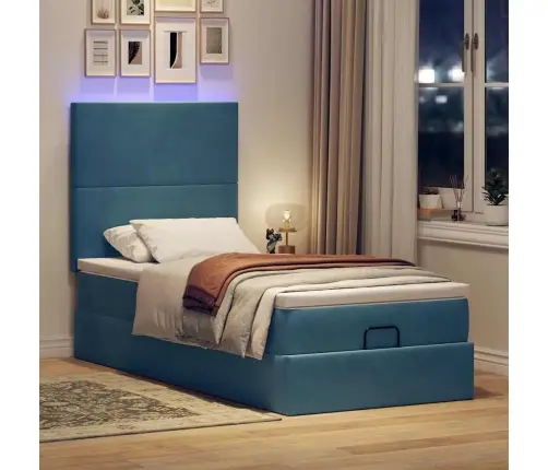 Osmaņu Gultas Rāmis Ar Matračiem Tumši Zils 80X200 Cm Samts Vidaxl