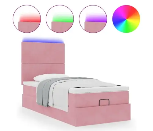 Ottomani Voodiraam Madratsitega, Roosa, 80X200 cm Samet