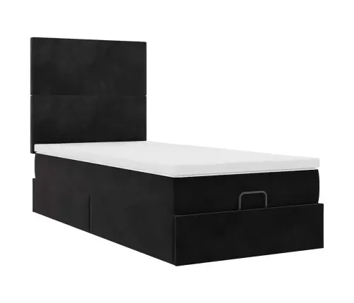 Ottomani Voodiraam Madratsitega, Must, 90X190 cm Samet