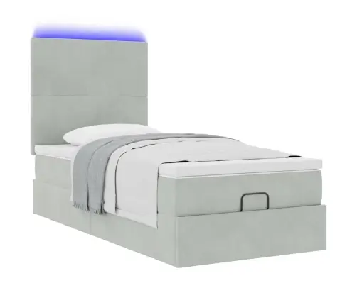 Ottomani Voodiraam Madratsitega, Helehall, 90X200 cm Samet