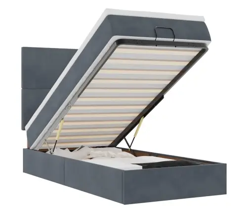 Ottomani Voodiraam Madratsitega, Tumehall, 90X200 cm Samet