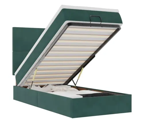 Osmaņu Gultas Rāmis Ar Matračiem Tumši Zaļš 90X200Cm Samts Vidaxl