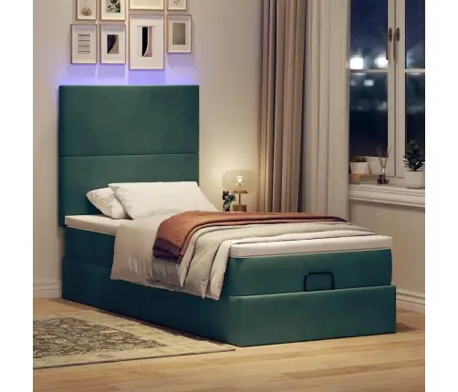 Osmaņu Gultas Rāmis Ar Matračiem Tumši Zaļš 90X200Cm Samts Vidaxl