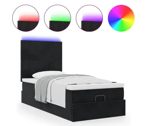 Ottomani Voodiraam Madratsitega, Must, 100X200cm Samet