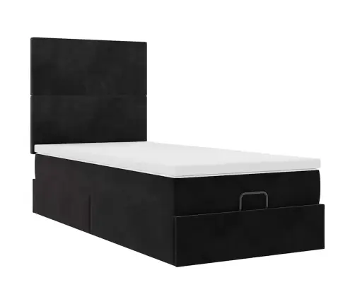 Ottomani Voodiraam Madratsitega, Must, 100X200cm Samet