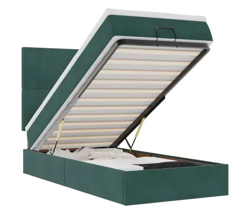 Ottomani Voodiraam Madratsitega, Tumeroheline, 100X200cm Samet