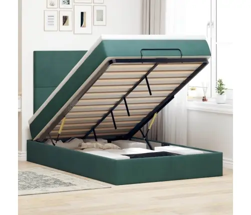 Ottomani Voodiraam Madratsitega, Tumeroheline, 120X190cm Samet