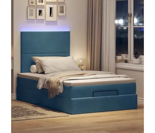 Ottomani Voodiraam Madratsitega, Tumesinine, 120X200 cm Samet