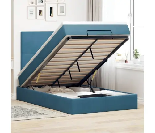 Ottomani Voodiraam Madratsitega, Tumesinine, 120X200 cm Samet