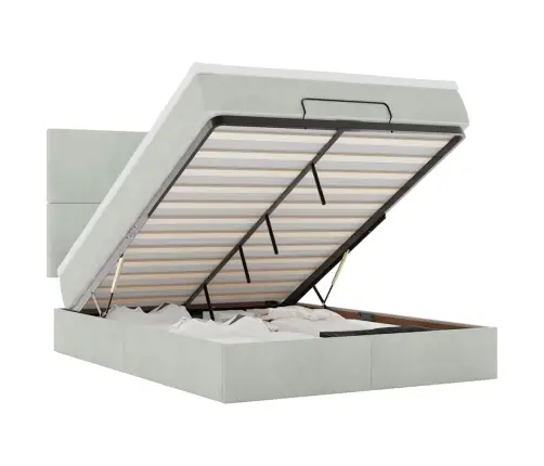 Osmanų Lovos Rėmas Su Čiužiniais, Pilkas, 140X190cm Aksomas