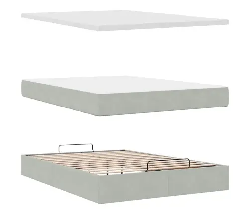 Osmanų Lovos Rėmas Su Čiužiniais, Pilkas, 140X190cm Aksomas