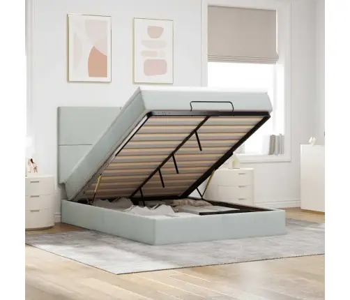 Osmanų Lovos Rėmas Su Čiužiniais, Pilkas, 140X190cm Aksomas