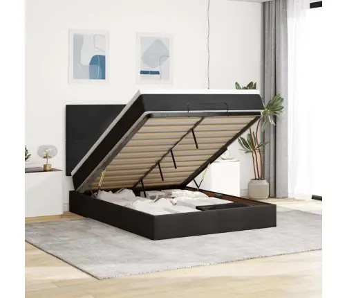 Osmanų Lovos Rėmas Su Čiužiniais, Juodas, 140X190cm Audinys