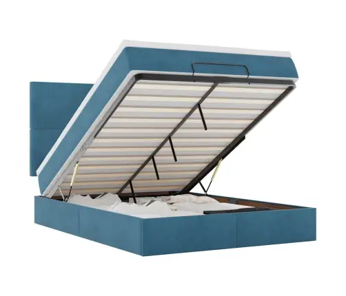 Osmaņu Gulta Ar Matračiem & Leds, Tumši Zils, 140X190Cm, Samts Vidaxl