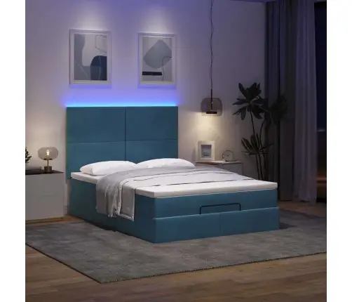 Osmaņu Gulta Ar Matračiem & Leds, Tumši Zils, 140X190Cm, Samts Vidaxl