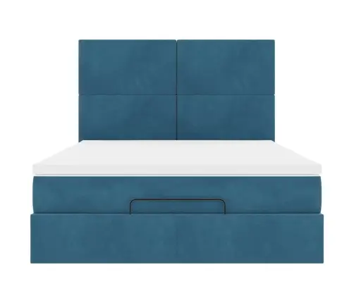 Osmaņu Gulta Ar Matračiem & Leds, Tumši Zils, 140X190Cm, Samts Vidaxl